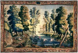 Landscape Tapestry with Deer and Swans