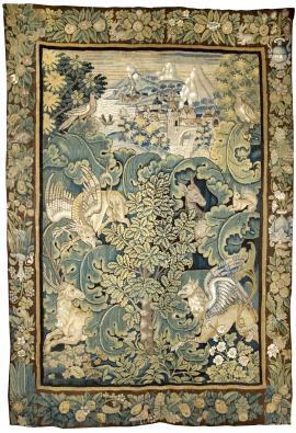 Giant Leaf and Tree Tapestry with Griffin